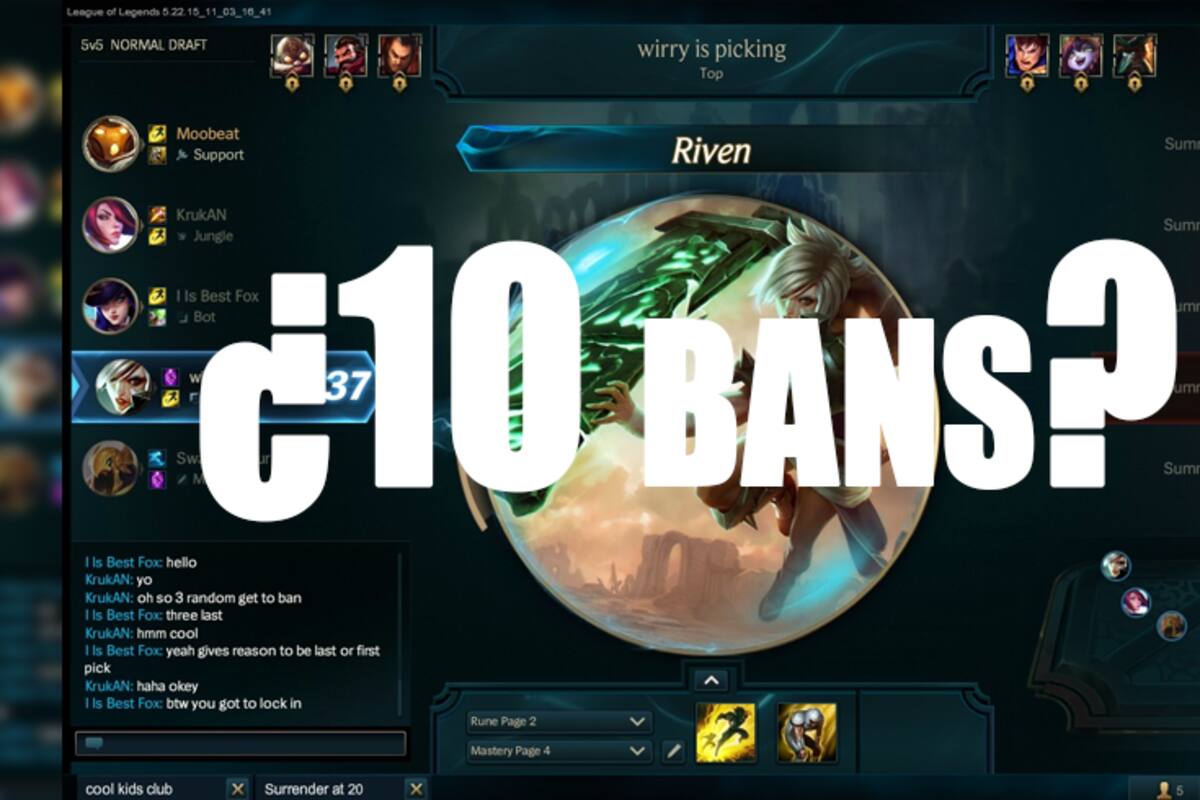 League of Legends: Es posible que tengamos 5 bans por equipo