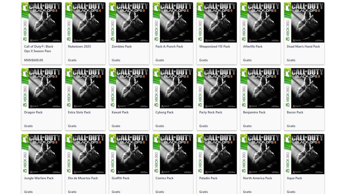 Black Ops 2 todos DLC gratuitos XBOX