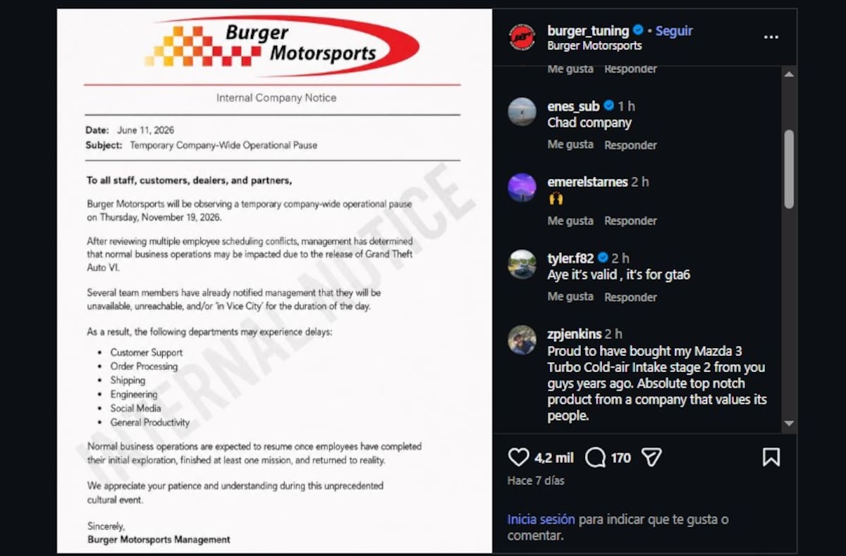 Burger Motorsports comunicado
