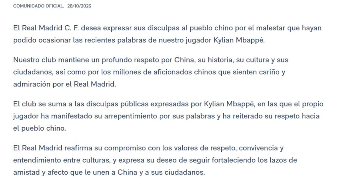 Comunicado Real Madrid