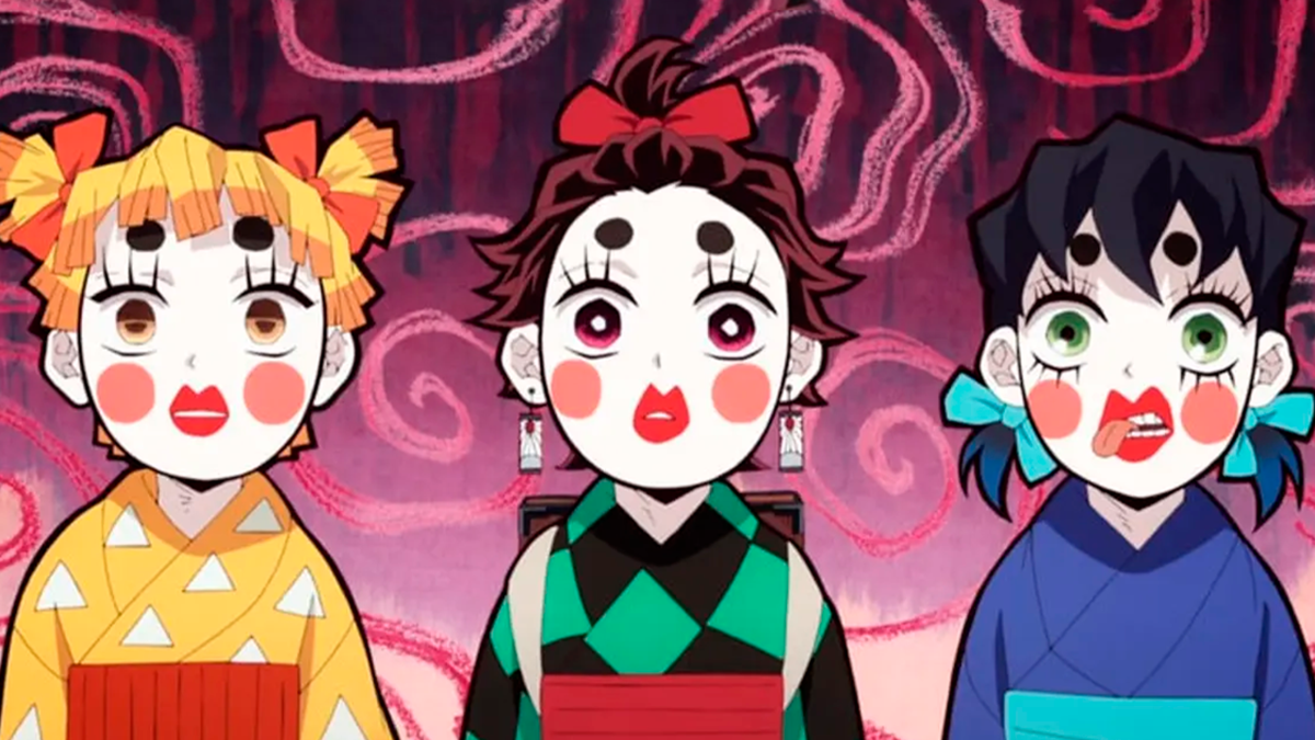 Content includes Tanjiro, Zenitsu, and Inosuke in their version of the Entertainment District Arc