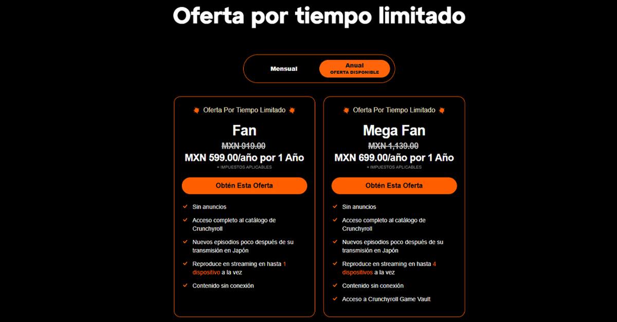 Suscripciones Fan y Mega Fan de Crunchyroll tienen descuento y están disponibles a precios muy bajos