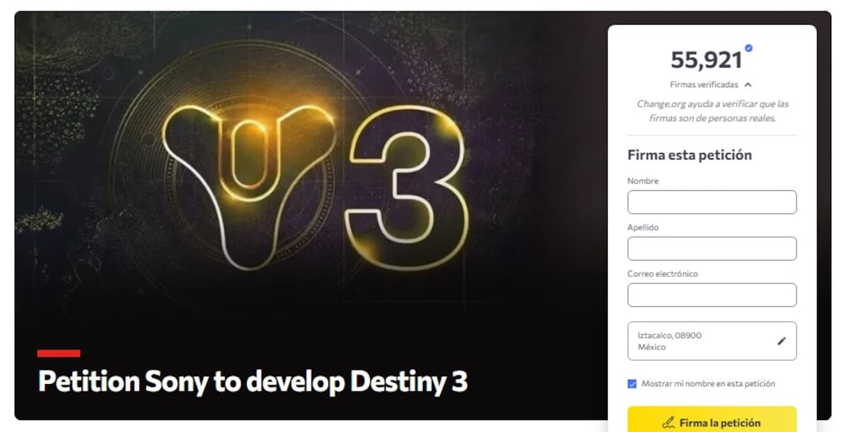 Destiny 3 petición