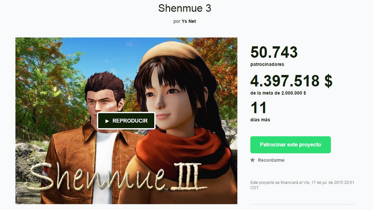 El juego de Yu Suzuki únicamente es superado por Bloodstained