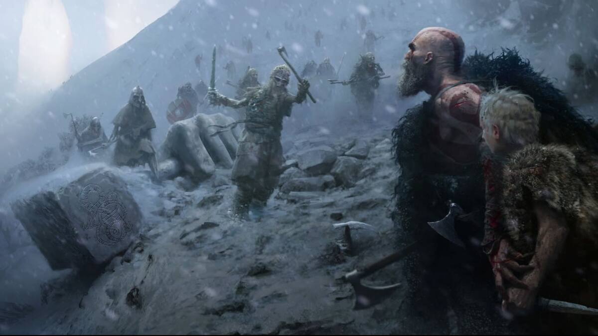 El material muestra el diseño de Kratos y Atreus