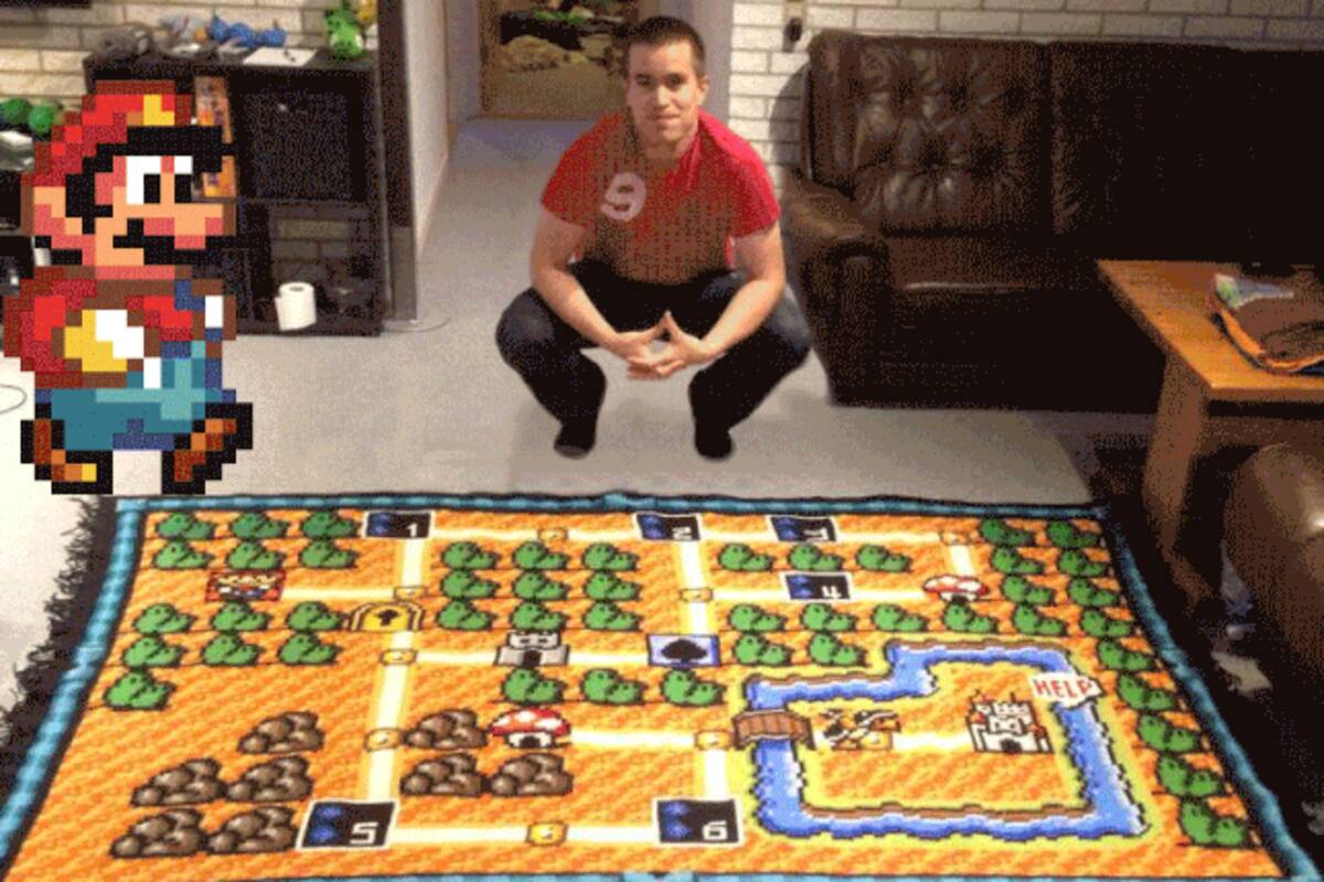 Alfombra en crochet de Super Mario Bros. 3 tomó seis años en hacerse