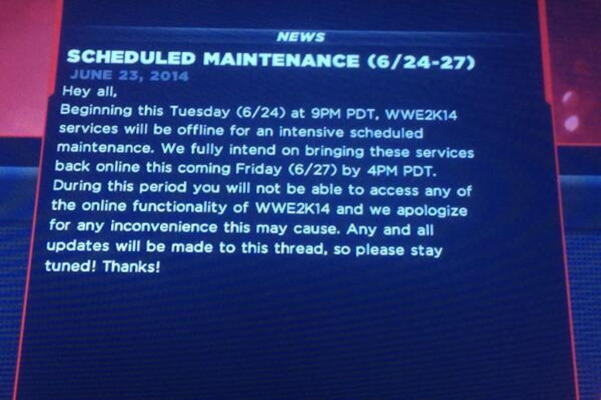 Servidores de WWE 2K14 estarán bajo mantención hasta el viernes
