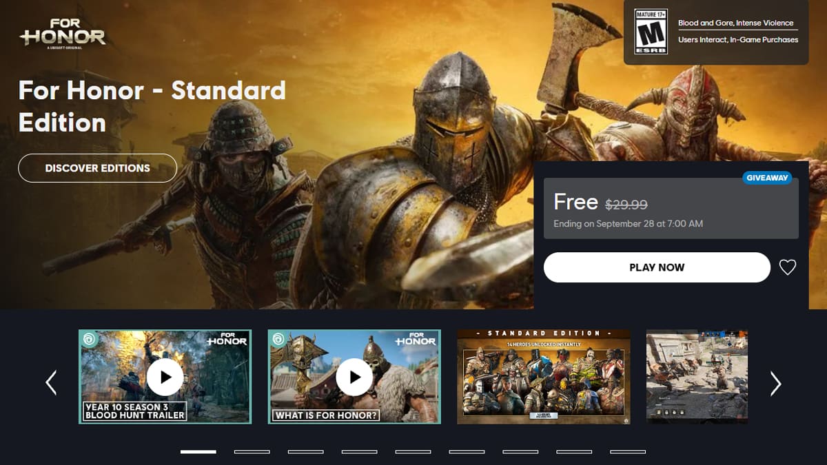 For Honor Standard Edition gratis Ubisoft Store PC