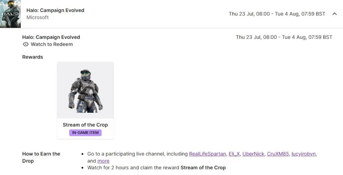 Halo: Campaign Evolved recompensa Twitch