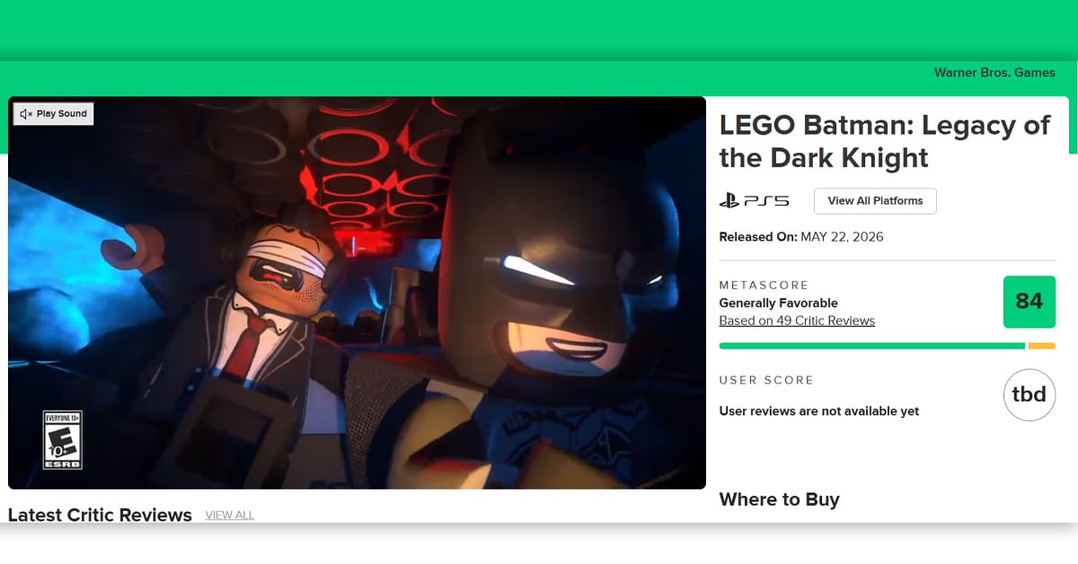 LEGO Batman: Legacy of the Dark Knight supera a LEGO Star Wars: The Skywalker Saga en Metacritic