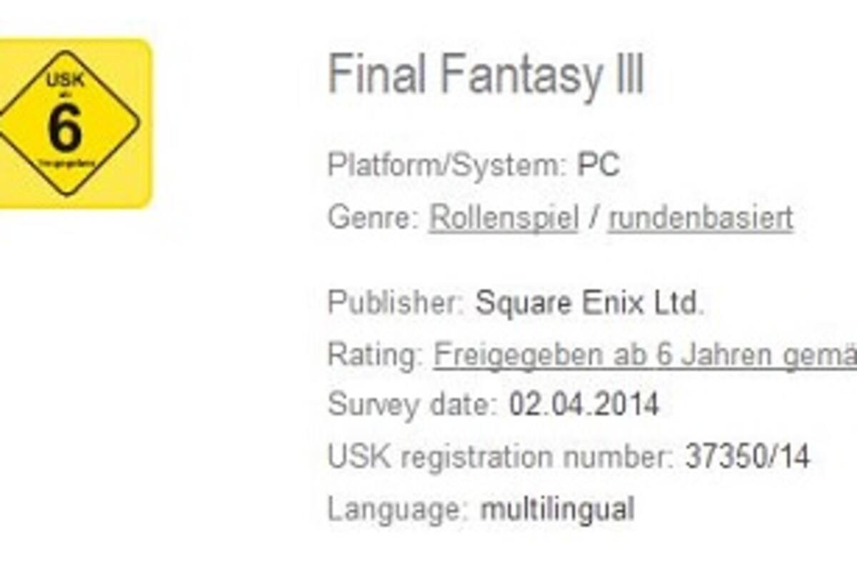 Habrá versión de Final Fantasy III para PC