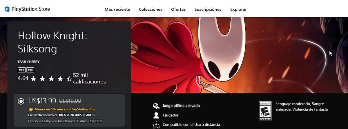 Precio Hollow Knight: Silksong PS Store