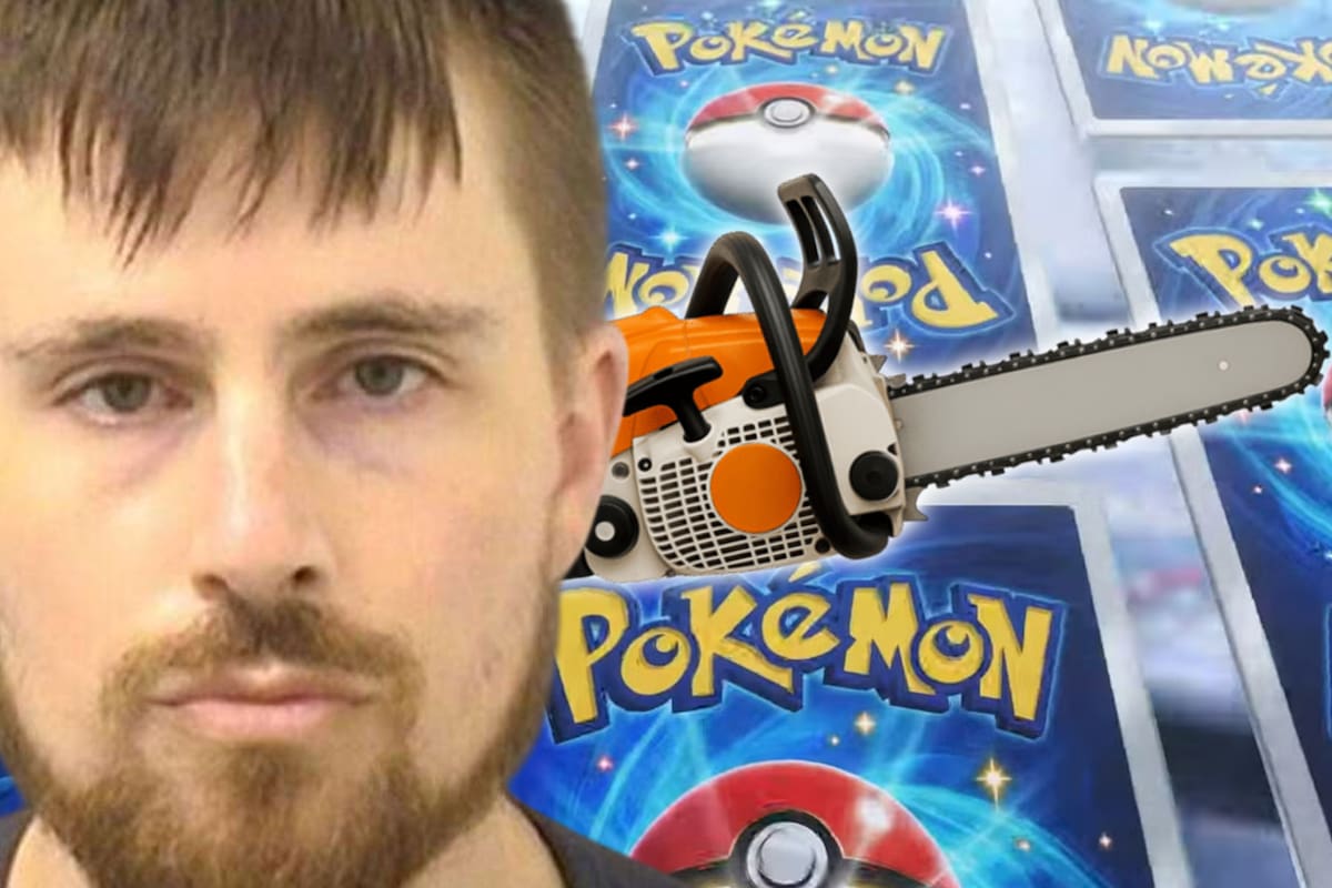 Un hombre usó una motosierra para hurtar más de $10,000 USD en cartas Pokémon de una tienda, pero se cortó durante el robo y es detenido