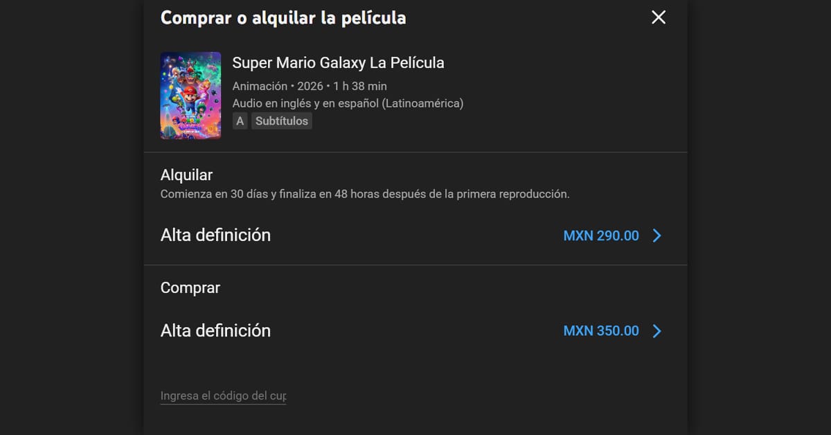 Super Mario Galaxy Película comprar y rentar digital