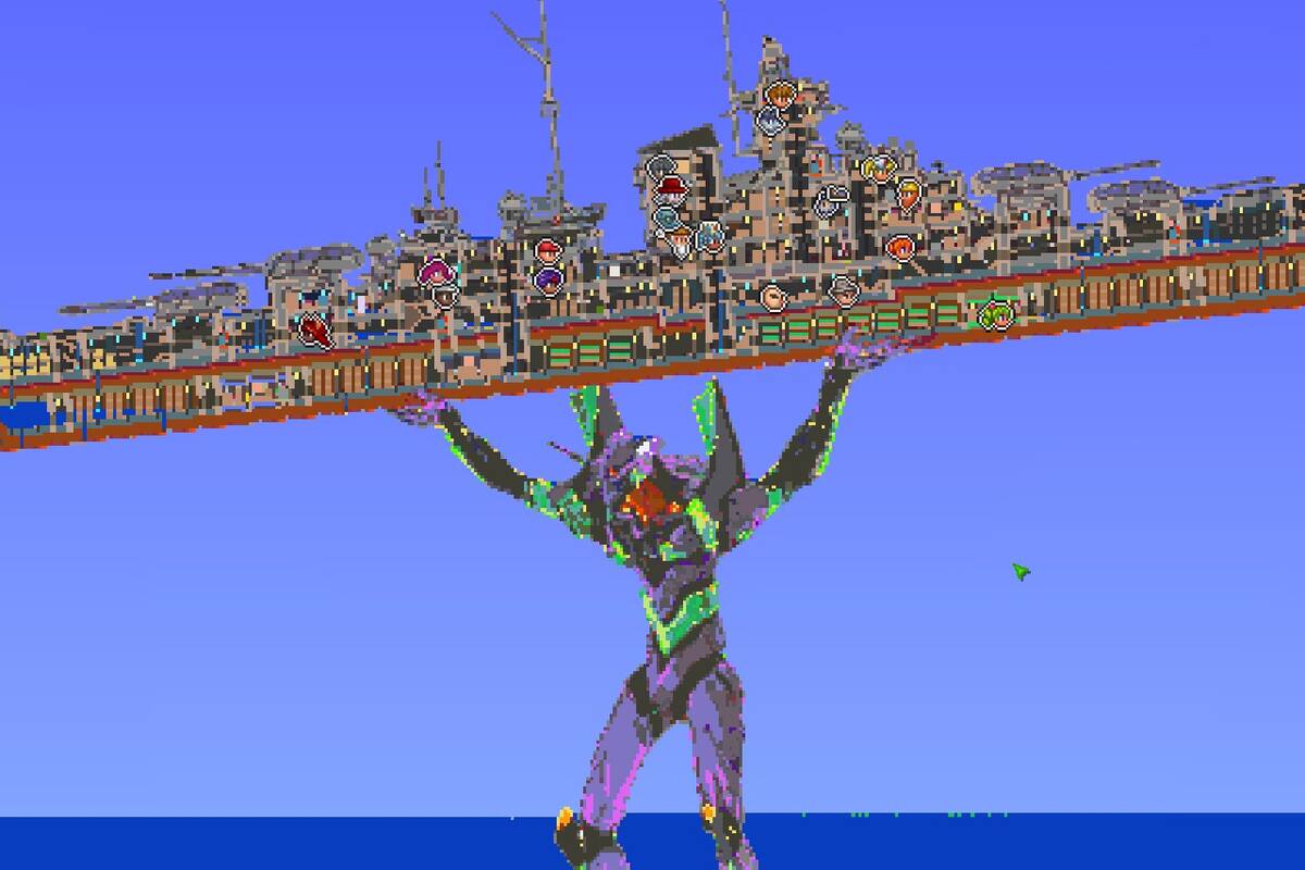 Evangelion: transforman mapa de Terraria en el EVA-01 cargando un barco