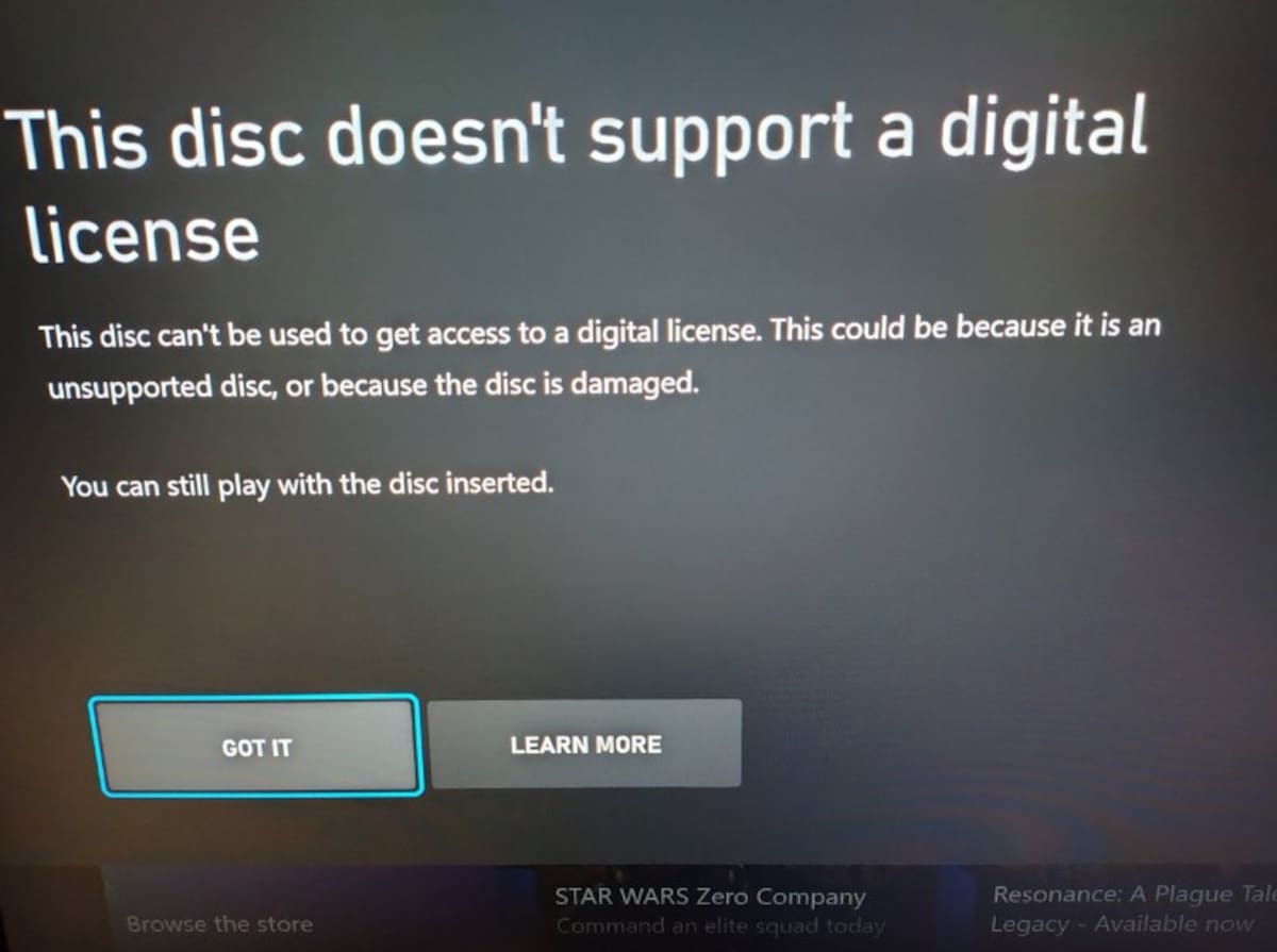 XBOX Disc to Digital no compatible